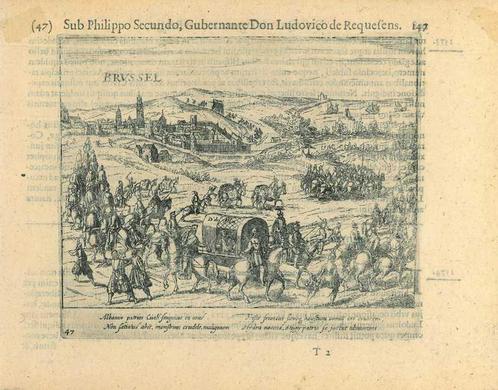 Historische prent van Brussels, Antiek en Kunst, Kunst | Etsen en Gravures