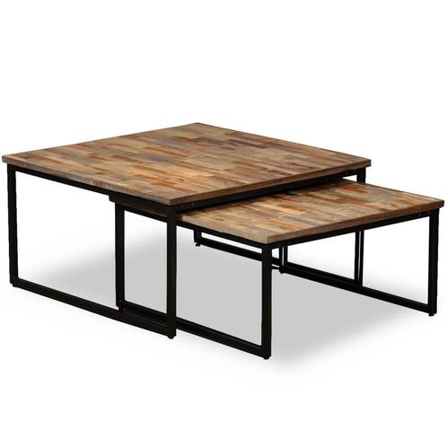 vidaXL Tafeltjesset massief gerecycled teakhout 2-delig, Huis en Inrichting, Tafels | Salontafels, Nieuw, 50 tot 100 cm, Overige houtsoorten