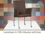 Leren eetkamerstoel Comfort met wieltjes en armleuning -, Huis en Inrichting, Stoelen, Overige kleuren, Nieuw, Leer, Ophalen of Verzenden
