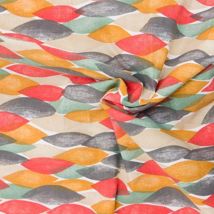 BA170 - Stof met multikleurige geometrische bladeren -, Antiek en Kunst, Antiek | Kleden en Textiel