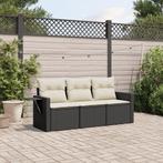 vidaXL 3-delige Loungeset met kussens poly rattan zwart, Verzenden, Nieuw, Rotan, Loungeset