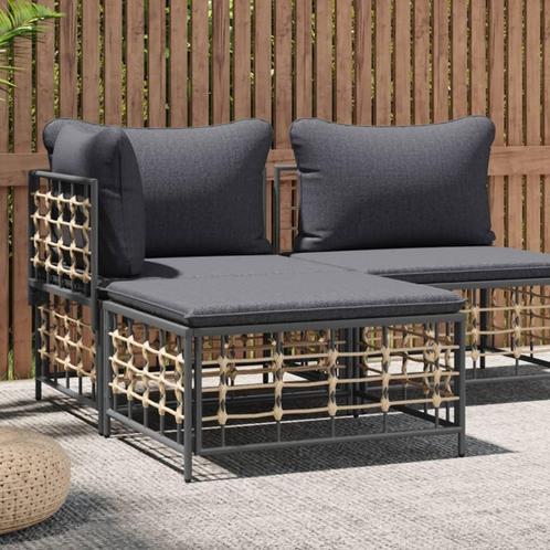 vidaXL Tuinvoetenbank met donkergrijs kussen poly rattan, Tuin en Terras, Tuinsets en Loungesets, Nieuw, Rotan, Verzenden