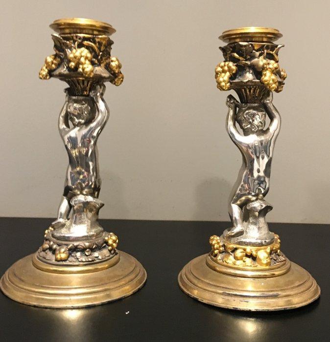 Ferdinand Barbediienne - Kaarsenhouder (2) - Gepatineerd en, Antiek en Kunst, Antiek | Overige Antiek