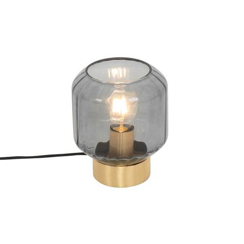 Moderne tafellamp messing met smoke glas - Stiklo, Huis en Inrichting, Lampen | Tafellampen, Nieuw, Glas, Minder dan 50 cm