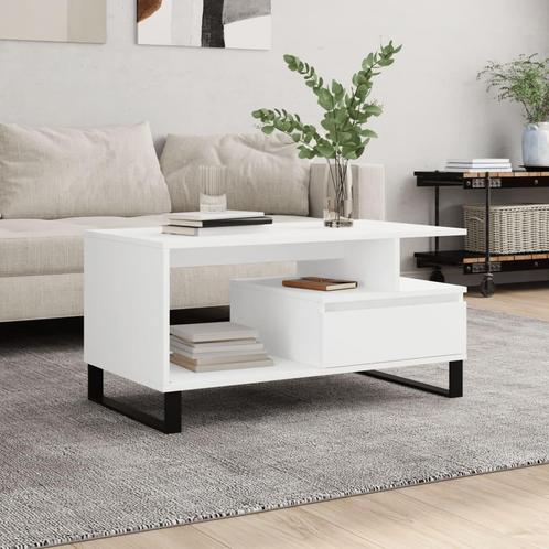 vidaXL Salontafel 90x49x45 cm bewerkt hout wit, Huis en Inrichting, Tafels | Salontafels, 50 tot 100 cm, Nieuw, Overige houtsoorten