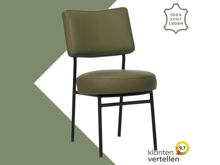 Leren eetkamerstoel Rondo - Toledo Olive (olijf/goen) -, Huis en Inrichting, Stoelen, Eén, Overige kleuren, Nieuw, Leer, Ophalen of Verzenden