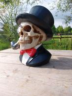 Beeld, head skull black colored - 28 cm - polyresin