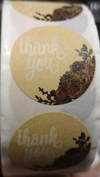 500 stickers labels rol thank you vintage bloemen kraft, Nieuw, Ophalen of Verzenden