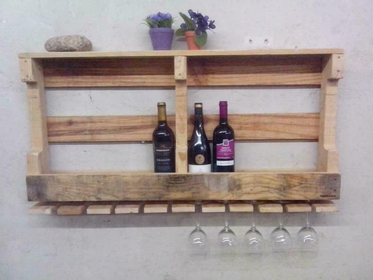 Robuust wijnrek van Pallet hout, Huis en Inrichting, Woonaccessoires | Wijnrekken, Nieuw, Hout, Minder dan 50 cm, 5 tot 15 flessen