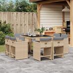 vidaXL 9-delige Tuinset met kussens poly rattan gemengd, Nieuw, 8 zitplaatsen, Tuinset, Verzenden