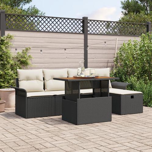 vidaXL 6-delige tuinbankset met kussen zwart poly rattan, Tuin en Terras, Tuinsets en Loungesets, Nieuw, Rotan, Verzenden