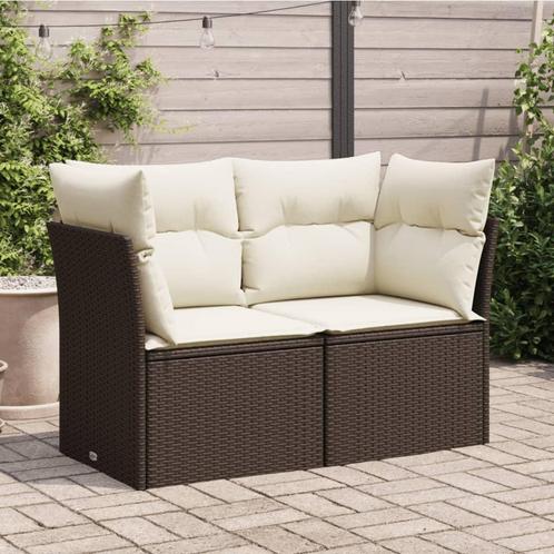 vidaXL Tuinbank 2-zits met kussens poly rattan bruin, Tuin en Terras, Tuinsets en Loungesets, Nieuw, Rotan, Verzenden
