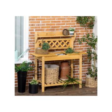 Outsunny Oppottafel - Met Verschuifbaar Werkblad - Hout – beschikbaar voor biedingen