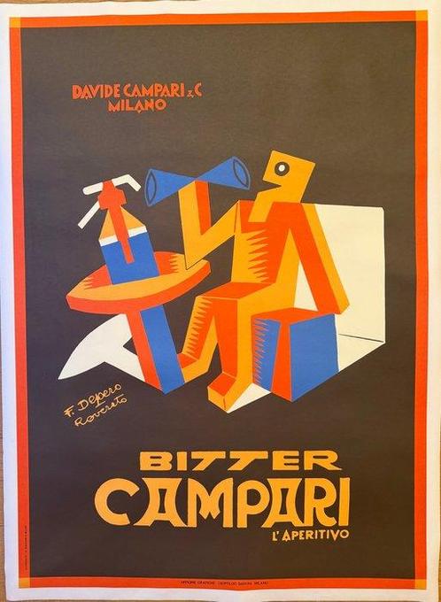 Fortunato Depero - Poster pubblicitario-Bitter, Antiek en Kunst, Kunst | Tekeningen en Foto's