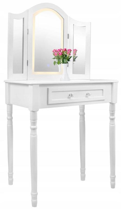 Kaptafel met Opbergruimte en Kruk - LED Spiegel - Wit - 7..., Huis en Inrichting, Tafels | Kaptafels, Nieuw, Hout, 150 tot 200 cm