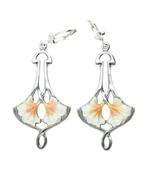 Zilveren Ginkgo blad met emaille Art Nouveau Jugendstil oorh, Verzenden, Nieuw in verpakking