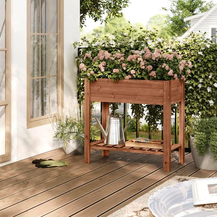 Houten Verhoogde Plantenkast met Bloembakplank - Dennenhout, Tuin en Terras, Bloembakken en Plantenbakken, Nieuw, Hout, Binnen