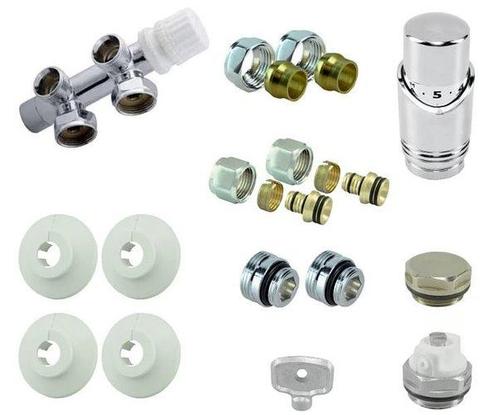 Riko Aansluitset - haaks rechts - luxe thermostaatknop, Doe-het-zelf en Verbouw, Sanitair, Overige typen, Nieuw, Chroom, Ophalen of Verzenden