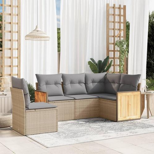 vidaXL 5-delige Loungeset met kussens poly rattan beige, Tuin en Terras, Tuinsets en Loungesets, Loungeset, Nieuw, Rotan, Verzenden