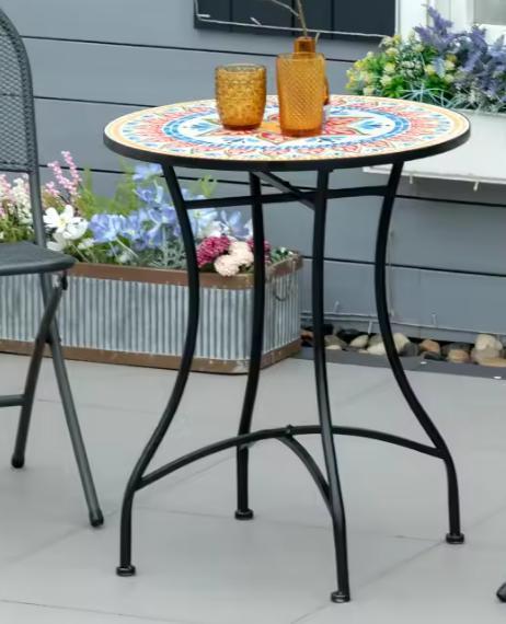 Ronde Mozaïek Bistrotafel Ø60 – Keramiek en Metaal Buiten, Tuin en Terras, Tuintafels, Nieuw, Verzenden