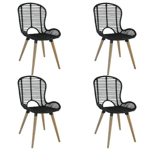 vidaXL Eetkamerstoelen 4 st natuurlijk rattan zwart, Huis en Inrichting, Stoelen, Zwart, Nieuw, Verzenden