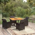 vidaXL 5-delige Tuinset met kussens poly rattan zwart, Verzenden, Nieuw, Rotan, Tuinset