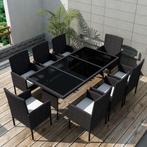 vidaXL 9-delige Tuinset met kussens poly rattan zwart, Nieuw, 8 zitplaatsen, Tuinset, Verzenden