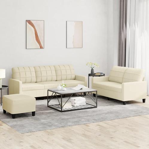 vidaXL 3-delige Loungeset met kussens kunstleer crème, Huis en Inrichting, Banken | Bankstellen, Nieuw, 150 tot 200 cm, Leer, Vierpersoons of meer