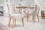 Elegante stoel CASTLE beige linnen stof landelijke stijl met, Huis en Inrichting, Stoelen, Ophalen of Verzenden, Nieuw