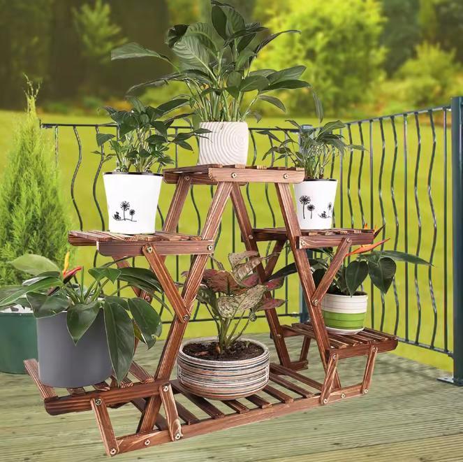 6-laags houten plantenrek voor binnen en buiten – bruin, Tuin en Terras, Tuintafels, Nieuw, Verzenden