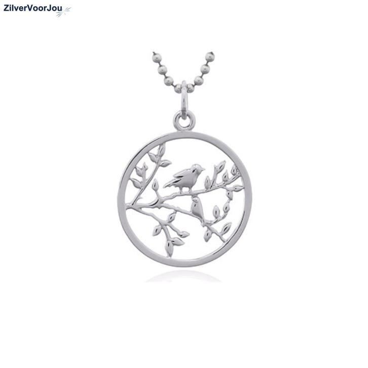 Zilveren nachtegaal in boom ronde kettinghanger, Sieraden, Tassen en Uiterlijk, Kettinghangers, Nieuw, Verzenden