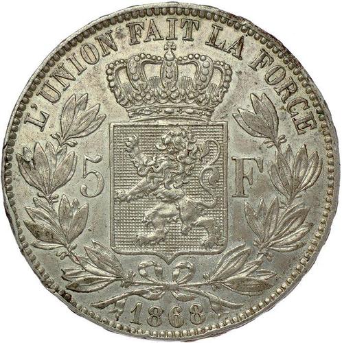 België. Leopold II. 5 Francs 1868 - POSITION B - RARE, Postzegels en Munten, Munten | Nederland