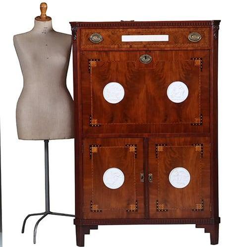 Secretaire Abattant of klepbureau met 4 biscuit panelen prac, Antiek en Kunst, Antiek | Kantoor en Zakelijk, Ophalen of Verzenden