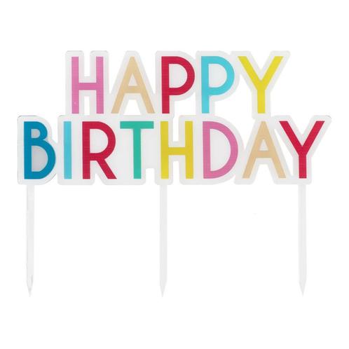 Gekleurde Happy Birthday Taarttopper Doorzichtig 13cm, Hobby en Vrije tijd, Feestartikelen, Nieuw, Verzenden