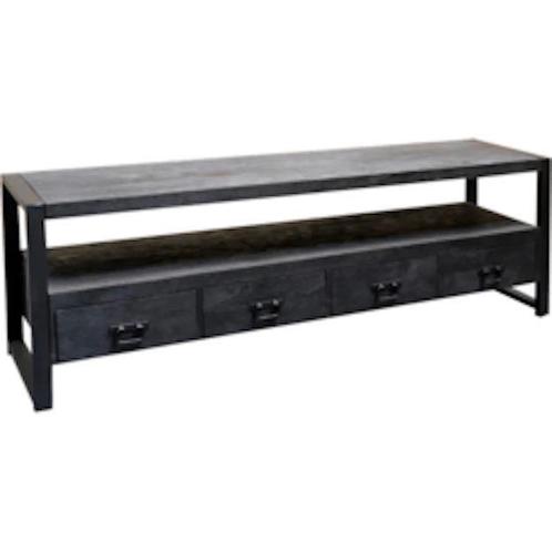 Tv-meubel Mangohout Britt 180 Zwart, Huis en Inrichting, Kasten | Televisiemeubels, 25 tot 50 cm, Nieuw, Overige houtsoorten, Minder dan 100 cm
