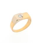 18 Krt. Bicolor gouden heren ring met diamant 0,18 ct., Sieraden, Tassen en Uiterlijk, Ringen, Gebruikt, Overige kleuren, 20 of groter