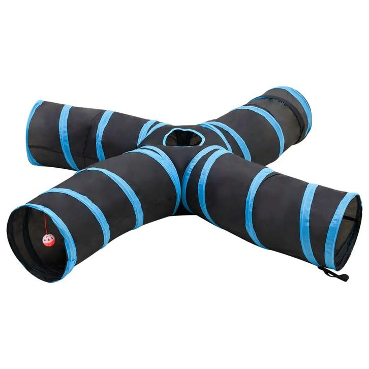 vidaXL Kattentunnel 4-voudig 25 cm polyester zwart en blauw, Kinderen en Baby's, Speelgoed | Speeltenten, Nieuw, Verzenden