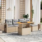 vidaXL 6-delige Loungeset met kussens poly rattan beige, Verzenden, Nieuw, Rotan, Loungeset