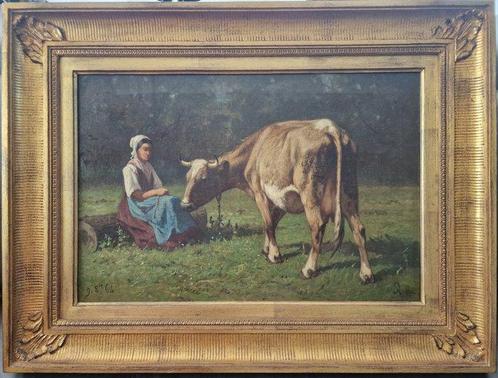 Louis Robbe (1806–1887) - boerin met koe, Antiek en Kunst, Kunst | Schilderijen | Klassiek