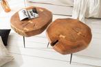 Ronde salontafel GOA 60cm massief acaciahout boomstam zwart, Huis en Inrichting, Tafels | Salontafels, Ophalen of Verzenden, Nieuw