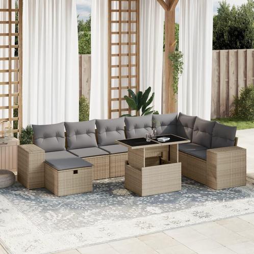 vidaXL 9-delige Loungeset met kussens poly rattan beige, Tuin en Terras, Tuinsets en Loungesets, Loungeset, Nieuw, Rotan, Verzenden