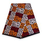 Afrikaanse print stof - Maroon rood en geel-oranje Kuba Bloc, Ophalen of Verzenden, Nieuw