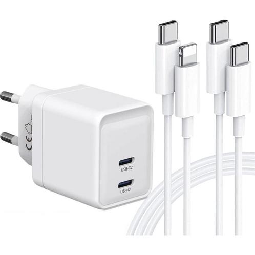 Dubbele USB-C Oplaadstekker met 2x iPhone Opladerkabel - 3, Telecommunicatie, Mobiele telefoons | Telefoon-opladers, Ophalen of Verzenden