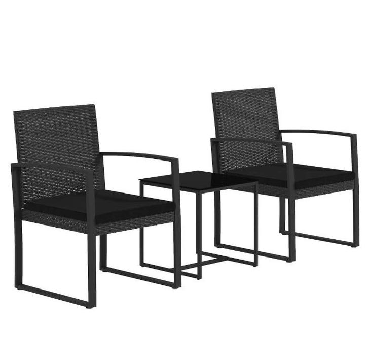 Rotan Tuinmeubelset – Complete 3-delige set incl. kussens, Tuin en Terras, Tuinsets en Loungesets, Bijzettafel, Stoel, 2 zitplaatsen