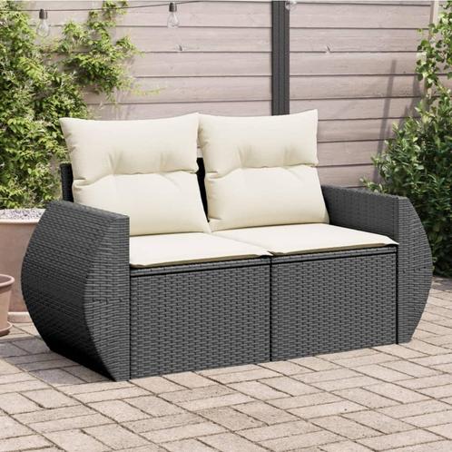 vidaXL Tuinbank 2-zits met kussens poly rattan zwart, Tuin en Terras, Tuinsets en Loungesets, Nieuw, Rotan, Verzenden