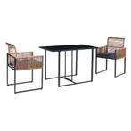 Tuinset Accadia 3-delig glazen tafel met 2 stoelen zwart bru, Tuin en Terras, Tuinsets en Loungesets, Verzenden, Nieuw