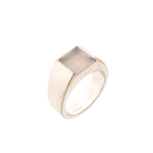 18 Krt. Witgouden moonstone-ring; Cartier (zirconia), Sieraden, Tassen en Uiterlijk, Ringen, Dame, Met edelsteen, Overige kleuren