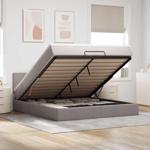 vidaXL Bed poef met matras en LEDs 180x200 cm stof taupe, Huis en Inrichting, Slaapkamer | Bedden, 80 cm, 200 cm, Eenpersoons