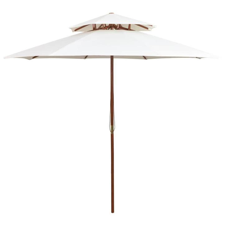 Dubbeldekker parasol 270cm | Hout | Retourdeal 68% Korting, Tuin en Terras, Parasols, 2 tot 3 meter, Waterdicht, Nieuw, Stokparasol