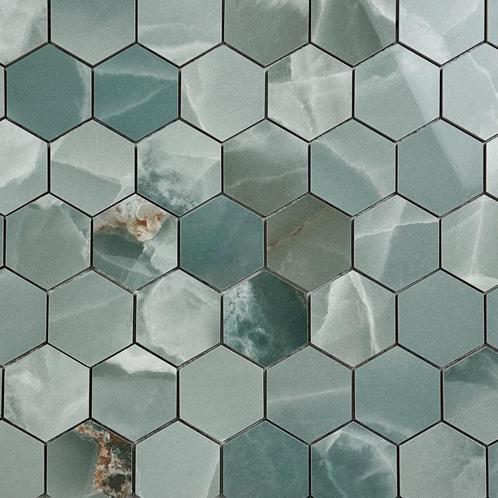 Vloertegel / wandtegel hexagon onix marmer turquoise, Doe-het-zelf en Verbouw, Tegels, Vloertegels, Nieuw, 10 m² of meer, Keramiek